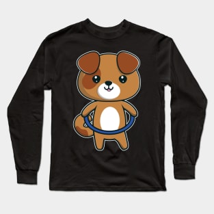 Cute Kawaii Dog Hula Hooping Gift design Long Sleeve T-Shirt